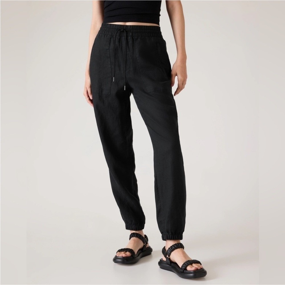 Athleta Women's $99 Retreat 100% Linen Black High Rise Jogger Medium